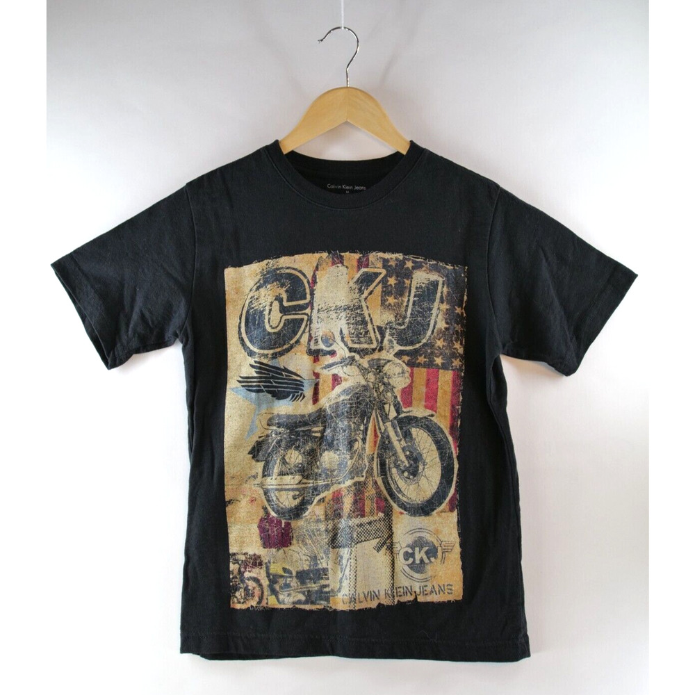 MOTORCYCLE‎ CALVIN KLEIN JEANS BIG BOYS SHORT SLEEVE T-SHIRT, BLACK, Medium